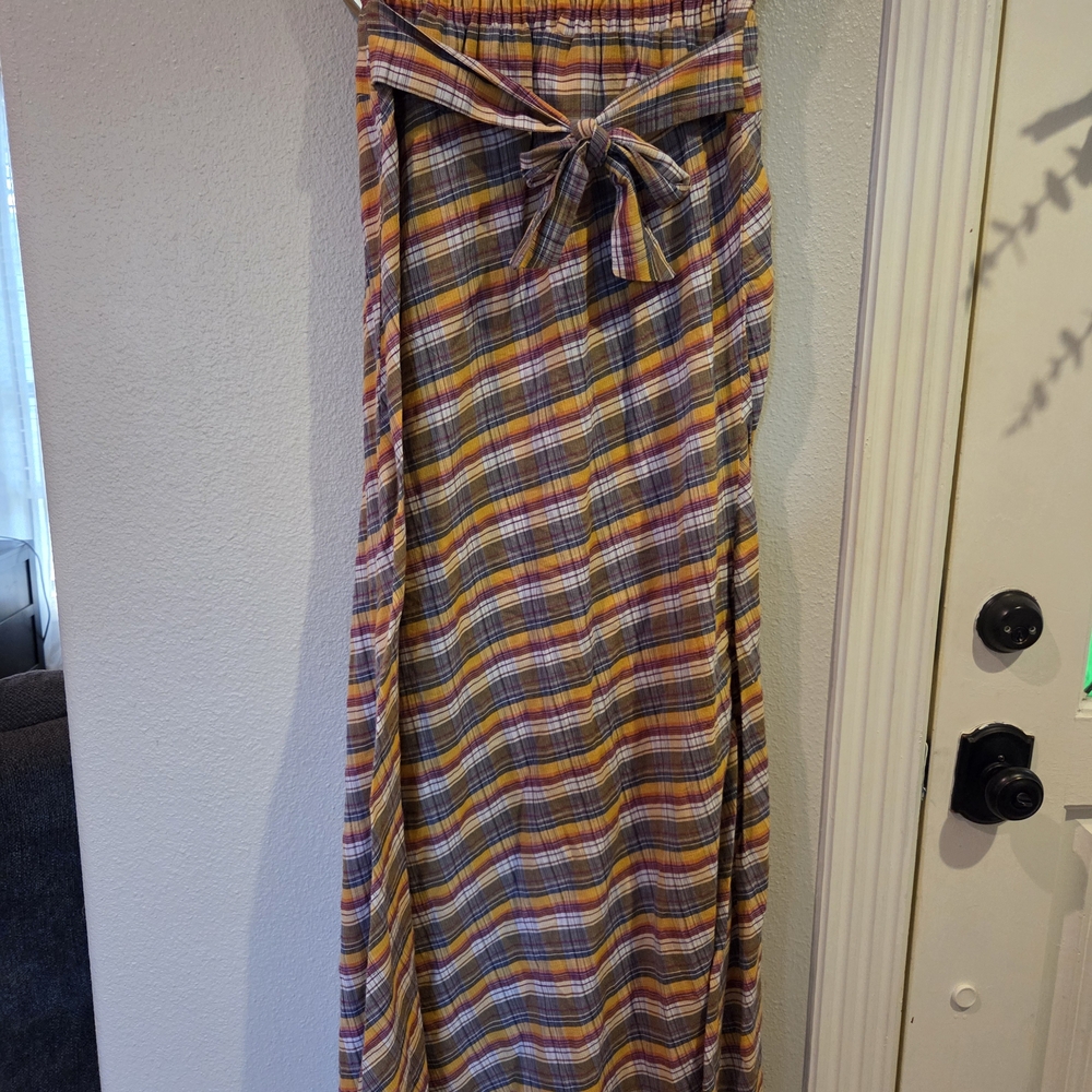 Connection 18 Boho Plaid Maxi Dress with Bow Size Medium